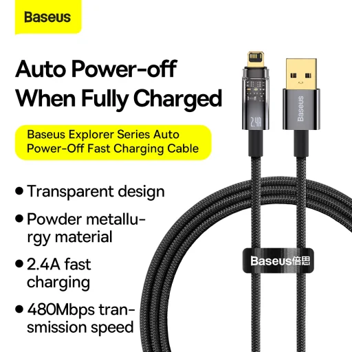 Baseus USB - Lightning kábel 2.4A 1m (CATS000401) fekete - 13