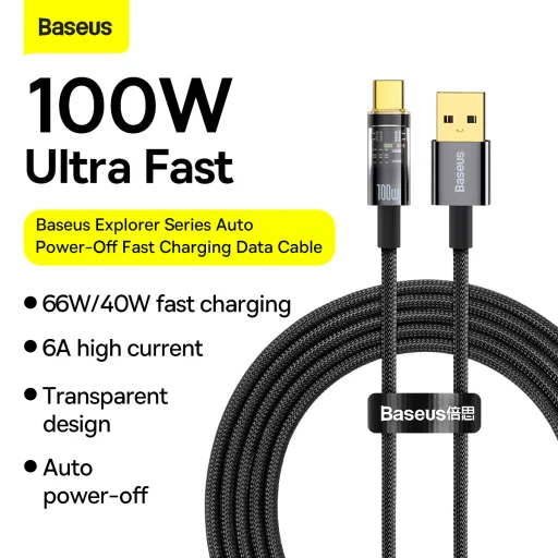 Baseus USB - USB Type C kábel 100W 6A 2m (CATS000301) fekete - 8