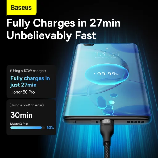 Baseus 3 az 1-ben USB - USB Type C, Lightning, Micro USB kábel 100W 6A 1.2m (CASS030001) fekete - 7
