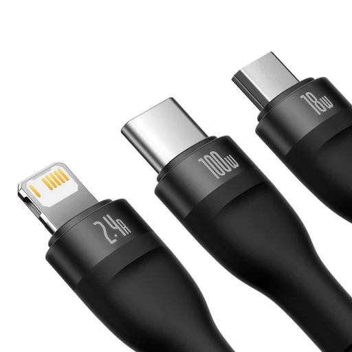 Baseus 3 az 1-ben USB - USB Type C, Lightning, Micro USB kábel 100W 6A 1.2m (CASS030001) fekete - 15