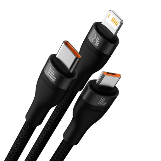 Baseus 3 az 1-ben USB - USB Type C, Lightning, Micro USB kábel 100W 6A 1.2m (CASS030001) fekete - 18
