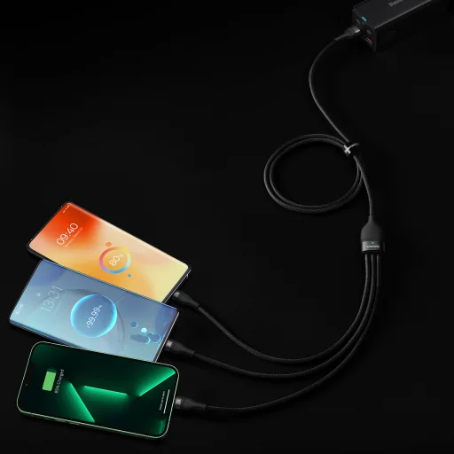 Baseus 3 az 1-ben USB - USB Type C, Lightning, Micro USB kábel 100W 6A 1.2m (CASS030001) fekete - 5