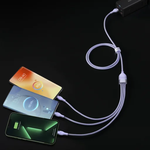 Baseus 3 az 1-ben USB - USB Type C, Lightning, Micro USB kábel 100W 6A 1.2m (CASS030005) lila - 6