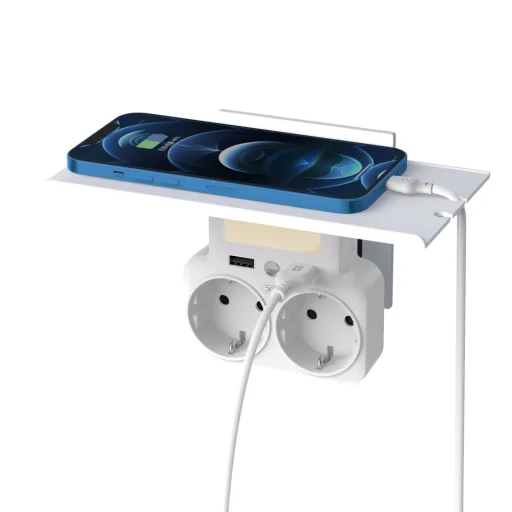 XO töltő aljzatosztóval WL09 2,4 A 2x USB LED 16A 4000W fehér - 4