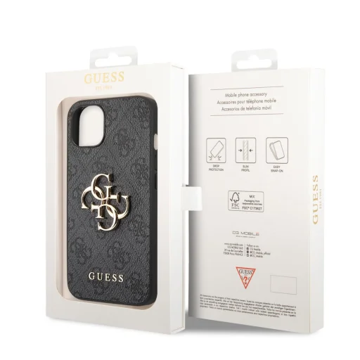 iPhone 14 Guess PU 4G Metal Logo tok szürke (GUHCP14S4GMGGR) - 4