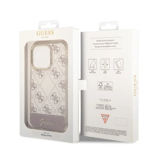 iPhone 14 Pro Guess PC/TPU Peony Glitter Script Logo tok rózsaszín (GUHCP14LHG4MHP) - 6