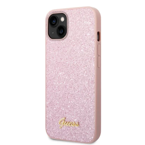 iPhone 14 Plus Guess PC/TPU Glitter Flakes Metal Logo tok rózsaszín (GUHCP14MHGGSHP) - 1