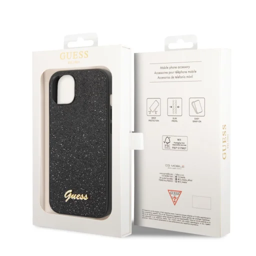 iPhone 14 Guess PC/TPU Glitter Flakes Metal Logo tok fekete (GUHCP14SHGGSHK) - 4