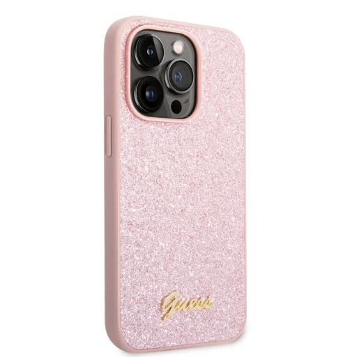 iPhone 14 Pro Max Guess PC/TPU Glitter Flakes Metal Logo tok rózsaszín (GUHCP14XHGGSHP) - 5