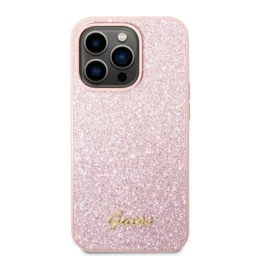 iPhone 14 Pro Max Guess PC/TPU Glitter Flakes Metal Logo tok rózsaszín (GUHCP14XHGGSHP) - 6
