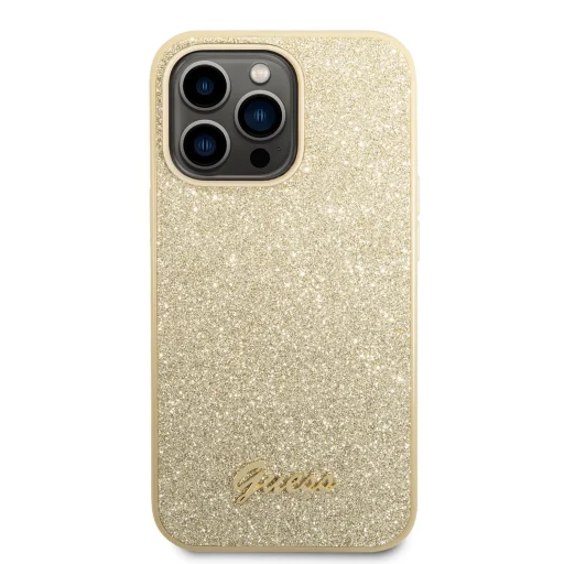 iPhone 14 Pro Guess PC/TPU Glitter Flakes Metal Logo tok arany (GUHCP14LHGGSHD) - 3