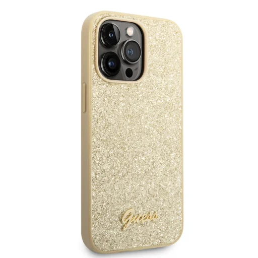 iPhone 14 Pro Guess PC/TPU Glitter Flakes Metal Logo tok arany (GUHCP14LHGGSHD) - 4