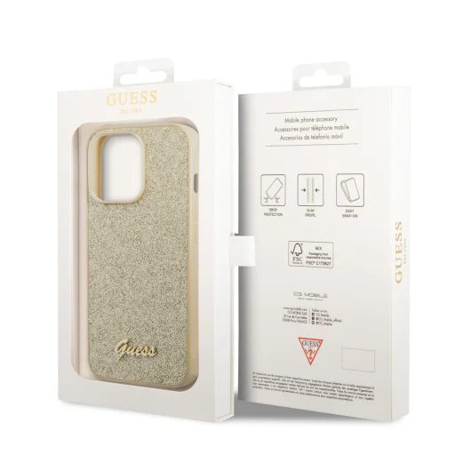 iPhone 14 Pro Guess PC/TPU Glitter Flakes Metal Logo tok arany (GUHCP14LHGGSHD) - 2