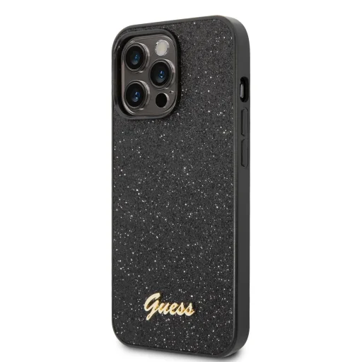 iPhone 14 Pro Guess PC/TPU Glitter Flakes Metal Logo tok fekete (GUHCP14LHGGSHK) - 1