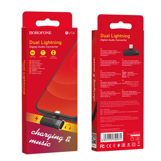 Borofone audio adapter BV14 Lightning - 2x Lightning fekete - 3