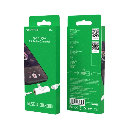 Borofone audio adapter BV7 Lightning - Lightning + 3.5 mm jack fehér - 3