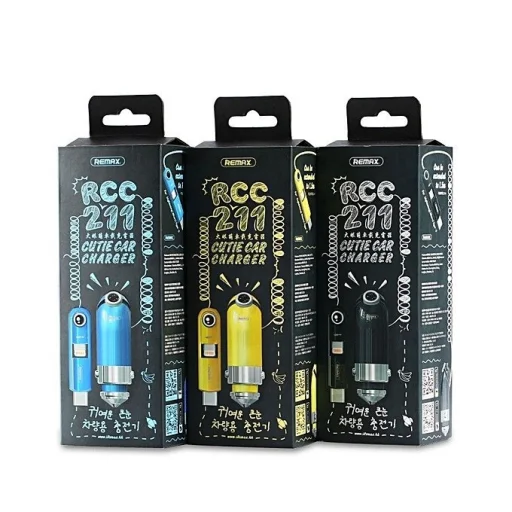 Remax Cutie autós töltő RCC-211 USB-micro USB, Lightning, Type C 2.1 A sárga - 3