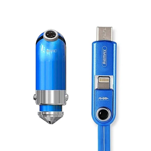 Remax Cutie autós töltő RCC-211 USB-micro USB, Lightning, Type C 2.1 A kék - 1