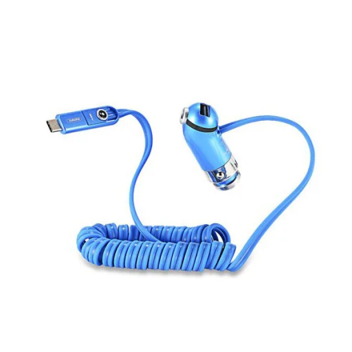 Remax Cutie autós töltő RCC-211 USB-micro USB, Lightning, Type C 2.1 A kék - 2