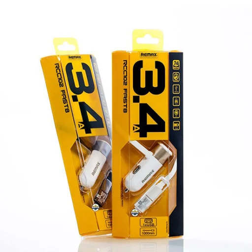 Remax RCC-102 autós töltő USB-micro USB, Lightning kábel 3.4A arany - 3