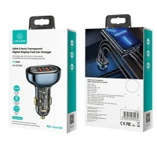 USAMS autós töltő 1xUSB-C 2xUSB-A 125W gyorstöltéssel átlátszó-kék