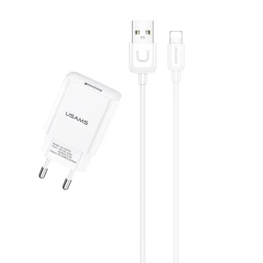 USAMS T21 hálózati töltő adapter + Lightning gyorstöltő kábel 2.1 A fehér (T21OCLN01) - 1