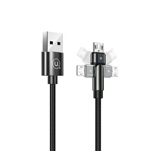 USAMS U60 micro USB töltőkábel forgó fejjel 1m 2A fekete - 6