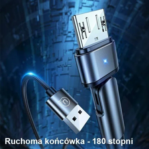 USAMS U60 micro USB töltőkábel forgó fejjel 1m 2A fekete - 3