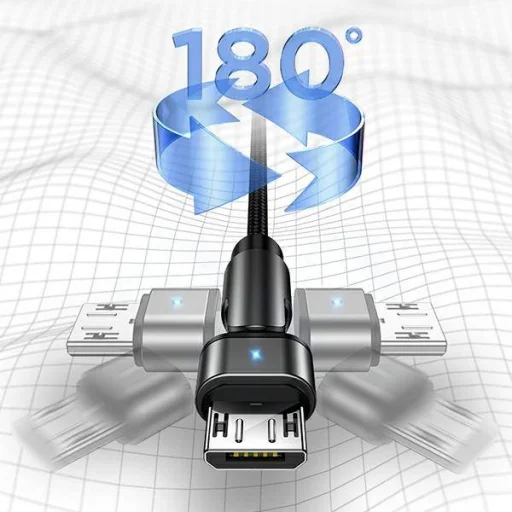 USAMS U60 micro USB töltőkábel forgó fejjel 1m 2A fekete - 1