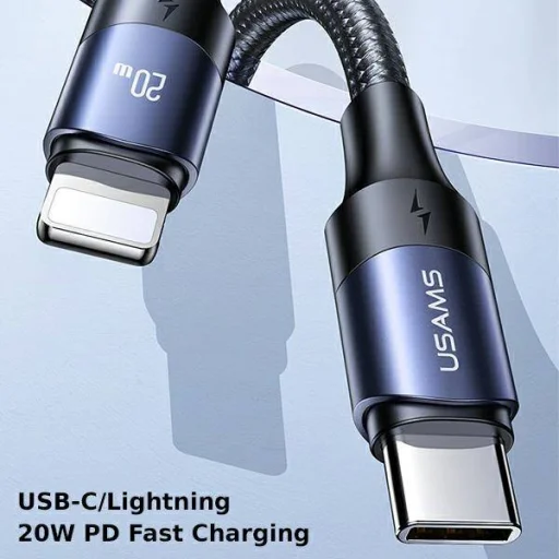 USAMS U71 USB-C - Lightning kábel 20W gyorstöltéssel 3m fekete - 6