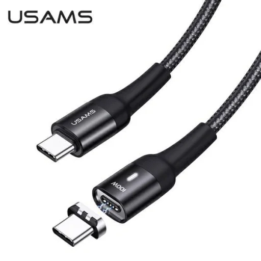 USAMS U58 mágneses USB-C - USB-C töltőkábel 100 W PD gyorstöltés 5A, 1,5 m fekete (US-SJ466) - 3