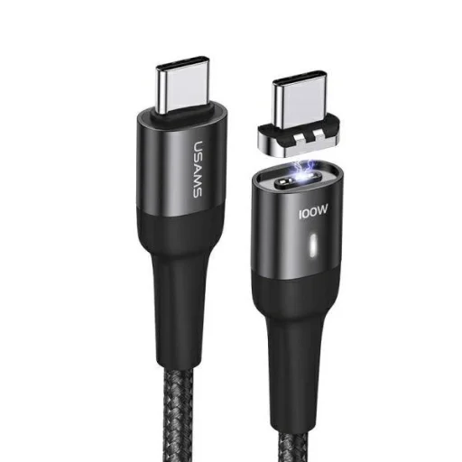 USAMS U58 mágneses USB-C - USB-C töltőkábel 100 W PD gyorstöltés 5A, 1,5 m fekete (US-SJ466) - 1
