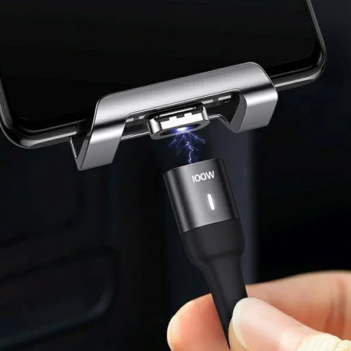 USAMS U58 mágneses USB-C - USB-C töltőkábel 100 W PD gyorstöltés 5A, 1,5 m fekete (US-SJ466) - 5