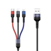 USAMS U26 3 az 1-ben 0.35m 2A gyorstöltésű fonott kábel,  lightning / microUSB / USB-C (US-SJ410) thumbnail