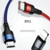 USAMS U26 3 az 1-ben 0.35m 2A gyorstöltésű fonott kábel,  lightning / microUSB / USB-C (US-SJ410) thumbnail