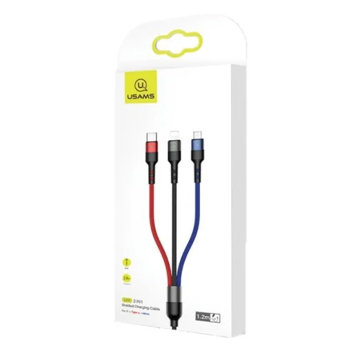 USAMS U26 3 az 1-ben 0.35m 2A gyorstöltésű fonott kábel,  lightning / microUSB / USB-C (US-SJ410) - 2