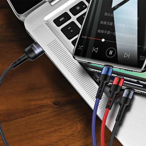 USAMS U26 3 az 1-ben 0.35m 2A gyorstöltésű fonott kábel,  lightning / microUSB / USB-C (US-SJ410) - 10