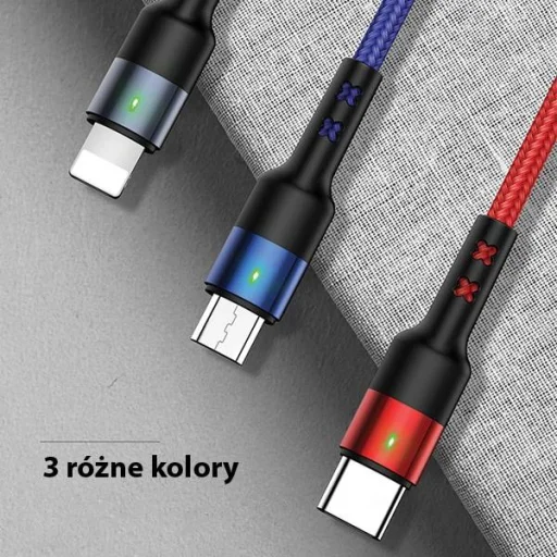 USAMS U26 3 az 1-ben 0.35m 2A gyorstöltésű fonott kábel,  lightning / microUSB / USB-C (US-SJ410) - 11