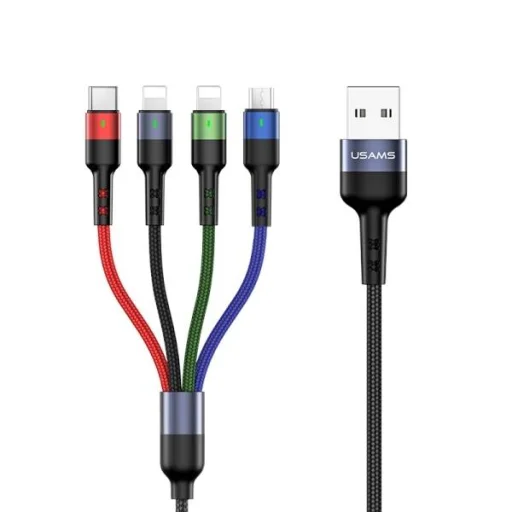 USAMS U26 4 az 1-ben 0.35 m 2A gyorstöltésű fonott kábel, 2xlightning / microUSB / USB-C (US-SJ411) - 1