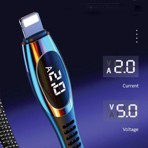 USAMS U36 fonott Lightning kábel 1,2 m 2A gyorstöltő LED kijelzővel fekete (US-SJ368) - 2