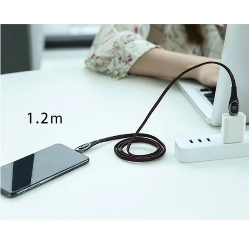 USAMS U36 fonott Lightning kábel 1,2 m 2A gyorstöltő LED kijelzővel fekete (US-SJ368) - 11