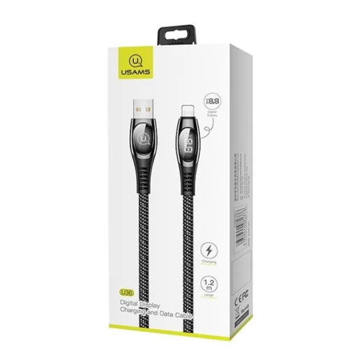 USAMS U36 fonott Lightning kábel 1,2 m 2A gyorstöltő LED kijelzővel fekete (US-SJ368) - 3