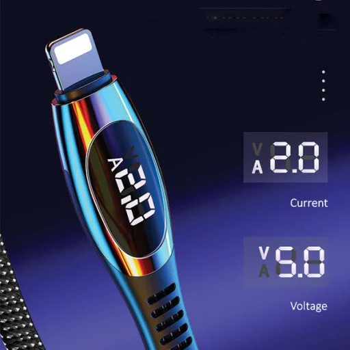 USAMS U36 fonott Lightning kábel 2 m 2A gyorstöltő LED kijelzővel fekete (US-SJ368) - 10