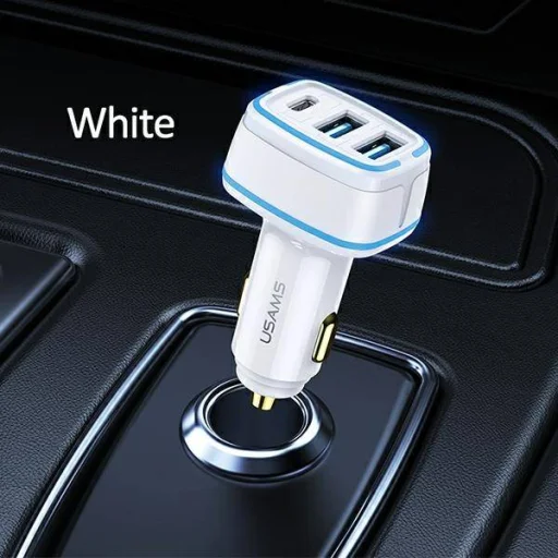 USAMS C24 autós töltő 2xUSB + 1xUSB-C 80W Gyorstöltéssel fehér (US-CC126) - 3