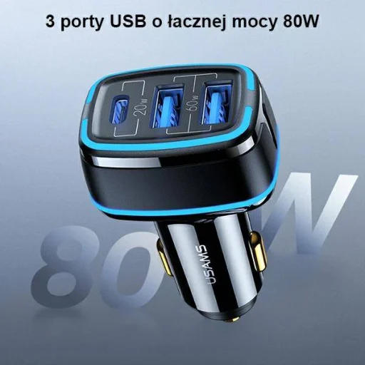 USAMS C24 autós töltő 2xUSB + 1xUSB-C 80W Gyorstöltéssel fehér (US-CC126) - 5