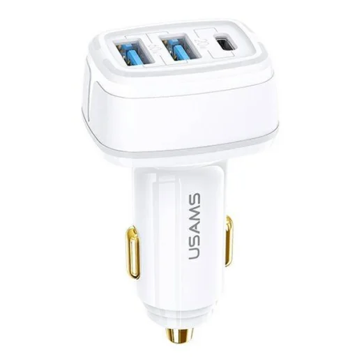 USAMS C24 autós töltő 2xUSB + 1xUSB-C 80W Gyorstöltéssel fehér (US-CC126) - 1