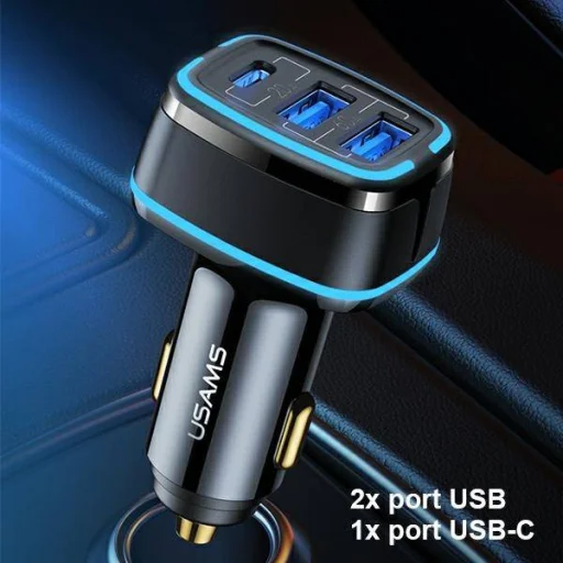 USAMS C24 autós töltő 2xUSB + 1xUSB-C 80W Gyorstöltéssel fehér (US-CC126) - 6