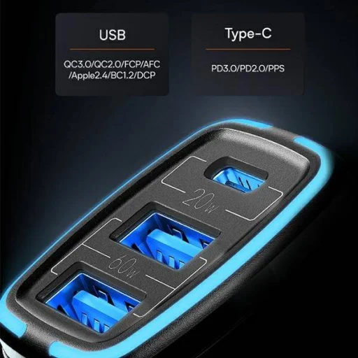 USAMS C24 autós töltő 2xUSB + 1xUSB-C 80W Gyorstöltéssel fehér (US-CC126) - 8
