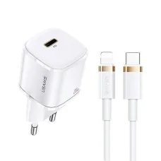 USAMS T36 mini töltő 1xUSB-C 20W + USB-C-Lightning kábel fehér PD 3.0 gyorstöltéssel (US-CC124 + US-SJ484)
