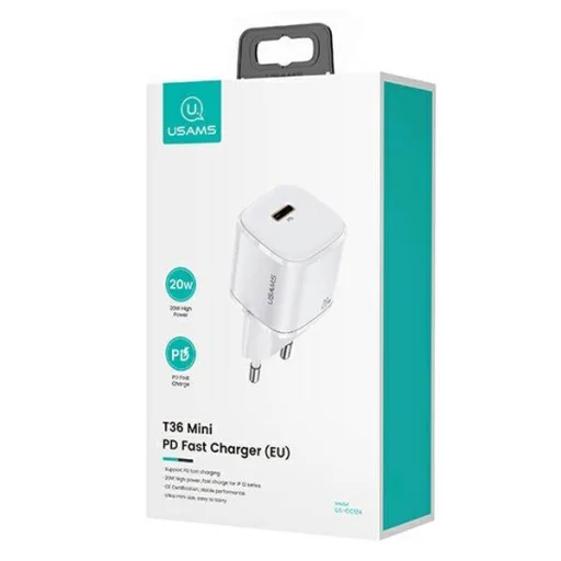 USAMS T36 mini töltő 1xUSB-C 20W + USB-C-Lightning kábel fehér PD 3.0 gyorstöltéssel (US-CC124 + US-SJ484) - 4
